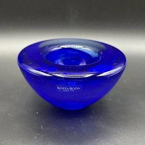 Vtg Kosta Boda Atoll Cobalt Blue Swirled Art Glass Candle Votive Holder 2.5"T - Picture 1 of 6
