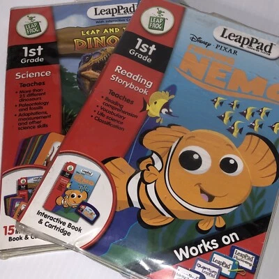 Lot Of 2 LeapFrog LeapPad Leap and the Lost Dinosaur Finding Nemo 1st Grade/117 - Image 1 of 4