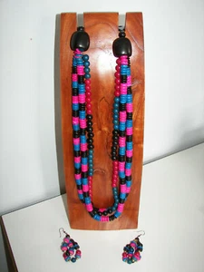 Set bunte Vintage tropische Hawaii Halskette & französische Haken Ohrringe - Bild 1 von 6