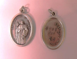 Saint Ignatius - Pray for Us W/Flower - Italian Silver tone OX 1" Medal - Picture 1 of 1