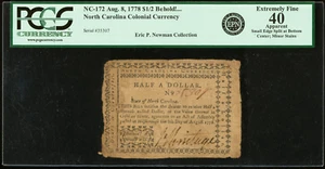 North Carolina Colonial Note Fr NC172 August 8 1778 50C PCGS XF40 FREE SHIPPING - Picture 1 of 4