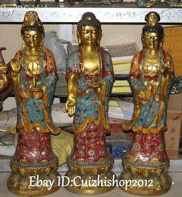 39  Cloisonne Enamel Gilt Western Shakyamuni Kwan-Yin God Buddha Statues Set • 11,069.06$
