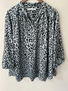 Rebecca Minkoff Women’s Leopard 2X Silk Tunic Top Blue Animal Print Boho Plus - Picture 1 of 8