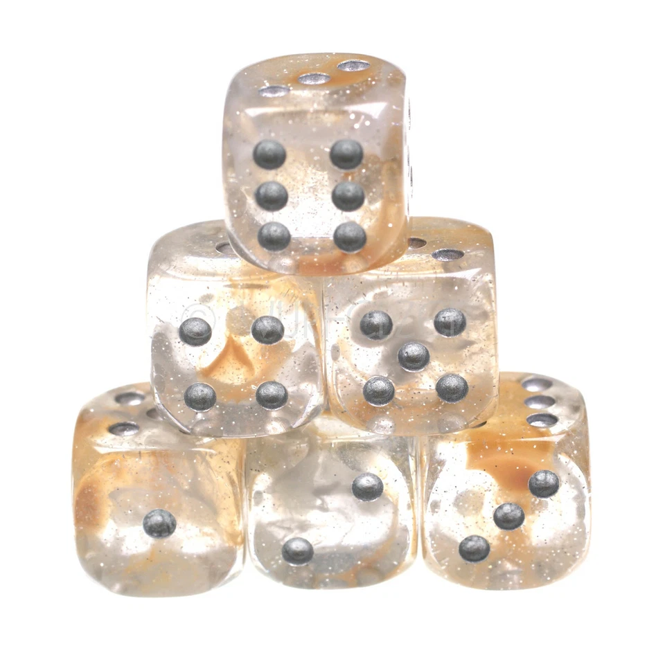 10x RPG Würfel W6 16 mm Metallzauber m/silber Würfelzeit DnD Tabletop Kniffel