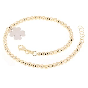 Italian 14k Two Tone Gold Ball Bead Bracelet with Clover Leaf Charm 8" 3mm 3.4g - Picture 1 of 9