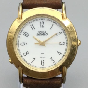 Vintage Timex Watch Women Indiglo 33mm Gold Tone Leather Band New Battery 1993 - Picture 1 of 16
