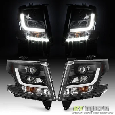 Black 2015-2020 Chevy Suburban Tahoe LED Light Tube Projector Headlights - Image 1 of 4