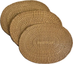 Oval Natural Rattan Woven Table Placemats Set of 3 - Picture 1 of 6