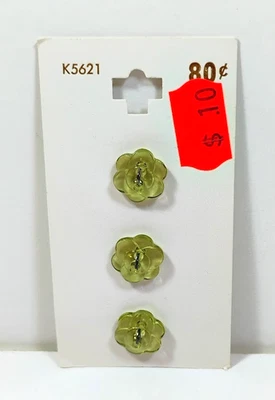 Vintage Streamline Green Rose Buttons x 3 Pieces 2-hole 11/16" Original Card B25 - Image 1 of 4