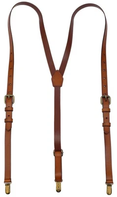 Leather Suspenders For Men Y Back Design Adjustable Brown Genuine Leather Sus... - Image 1 of 4
