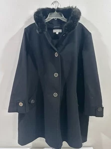 Simonton Says Faux Fur Trim Hooded Winter Wool Peacoat Jacket Womens 3XL Black - Picture 1 of 9