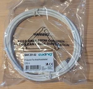 Axing Anschlusskabel Antennen F Stecker 2,5m Quickfix weiß, SAK 251-02, Koaxial - Picture 1 of 1