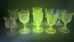 VTG/Antique Lot Of 10 Different EAPG Manganese Glass 3.75”-4.25” Cordial Goblets - Bild 1 von 24