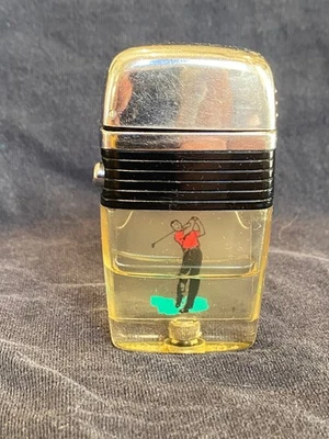 Funcionando Vintage Scripto VU-Lighter Banda Negra y Swinging Golfista - Bonito Foto 1 de 4