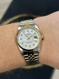Rolex Datejust 16233 Custom White MOP Diamond | Box & Papers | FINANCE AVAILABLE - Picture 1 of 6