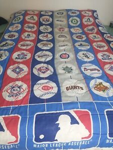 Vintage 90s MLB Baseball Logos Twin Size Comforter Bedspread Blanket 1998 Bibb