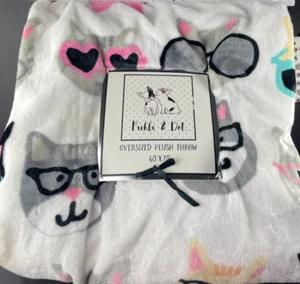 Pickle & Dot Samt weiche Katze Katze extra große weiße Decke 60" x 70" NEU - Bild 1 von 6