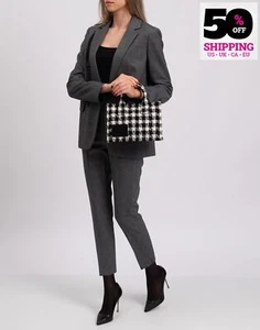 RRP€295 SANDRO Tweed Tote Bag Check Pattern Logo Patch Drawstring - Picture 1 of 9