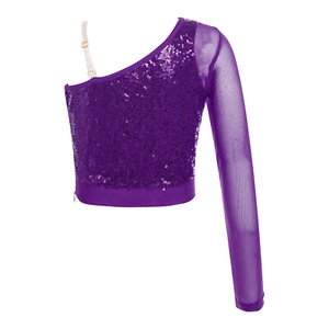 Girls Dancewear Sequins Set Belly Dance Outfit Latin Crop Tops And Pants Mesh - Picture 1 of 22