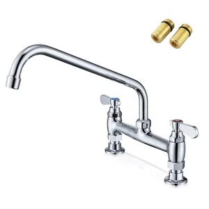 Commercial Sink Faucet 8 Inch Center Deck Mount Faucet with 14 Inch Swviel Sp... - Picture 1 of 1