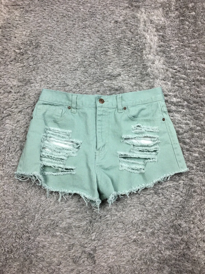 Pantalones cortos de jean Forever 21 para mujer talla 29 verde denim desgastado Foto 1 de 4