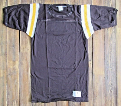 NEW Vintage SPORTSWEAR Blank Ringer T Shirt Small 34-36 Brown Yellow Stripe USA - Image 1 of 4