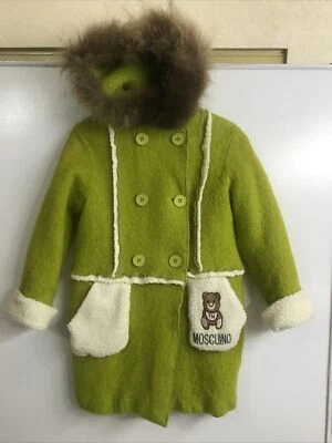 Abrigo infantil Di Liu Gan verde lima lana capucha ribete piel Moscuino bolsillo L Foto 1 de 4