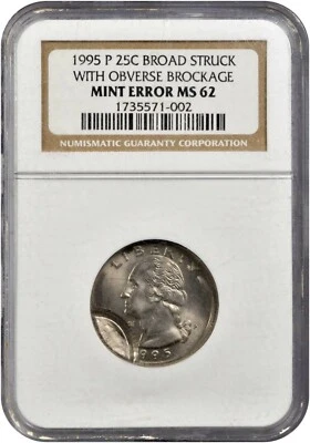 ER122 1995-P--Broadstruck with Obverse Brockage-- Mint Error NGC MS62. - Image 1 of 4