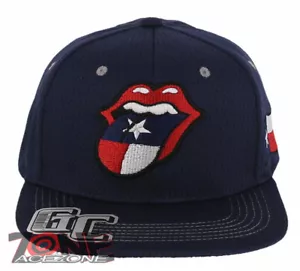 NEU! Baseballkappe Mütze ROLLING STONE TEXAS ZUNGE FLAG FLAT BILL DRUCKKNOPFLASCHE MARINEBLAU - Bild 1 von 4