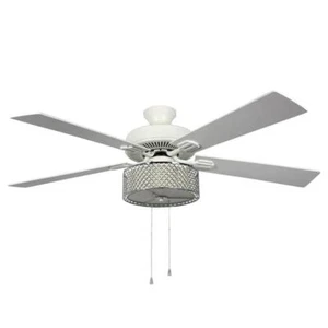 River of Goods Ceiling Fan W/ Light 52-in Zoe Dimmable LED Indoor Chrome White - Picture 1 of 7