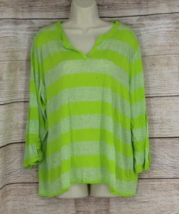 Westbound Womens XL Striped Pullover 3/4 Sleeve Shirt Heather Neon Green Linen - Picture 1 of 7