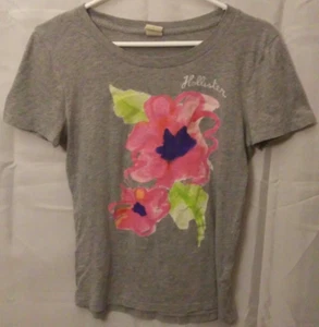 Vintage Hollister Women's T-Shirt Large Gray Short Sleeve Floral Graphic Tee - Picture 1 of 5