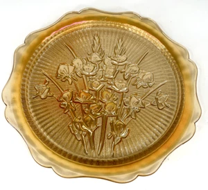 Vintage JEANETTE Carnival Glass Marigold Iris & Herringbone Platter 12"  - Picture 1 of 5