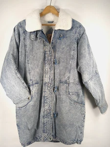 Blue Creek Jeans Jacket Coat Acid Wash 80s 90s Lined Hipster Large Toggle Button - Picture 1 of 11