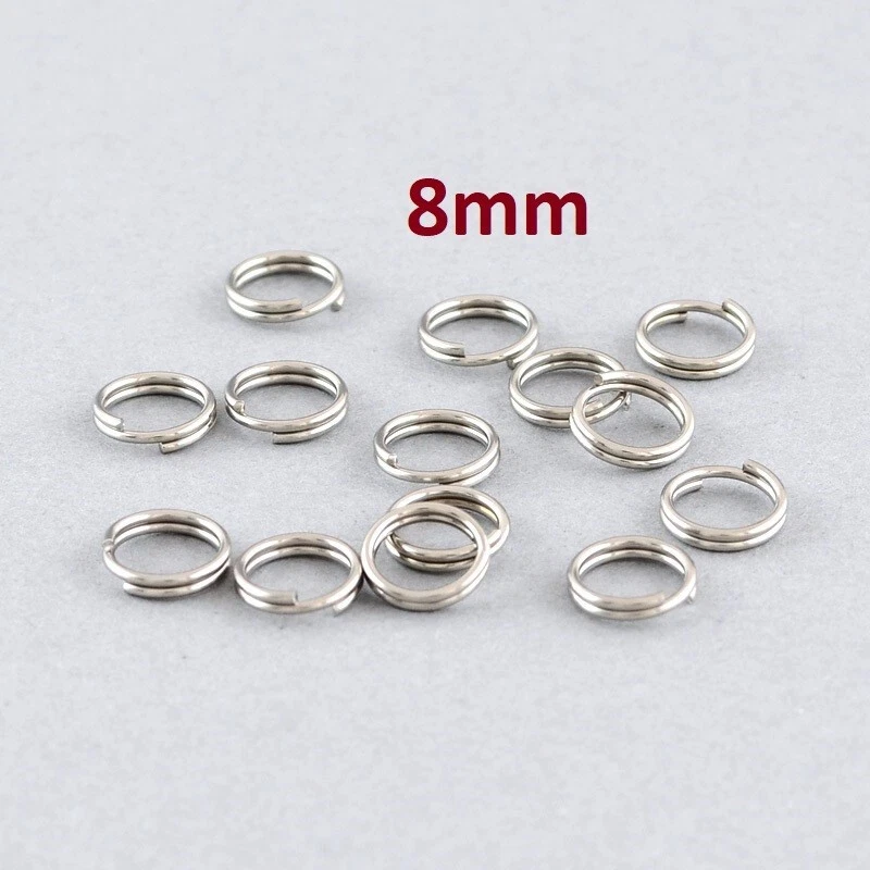 100 pcs Double Rings – 304 Stainless Steel Silver Tone Split Jump Rings – 8mm - Image 1 of 1