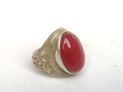Collection Old China Tibet Silver Handmade Inlay Jade Ring Superb Ornament Gift - Image 1 of 4