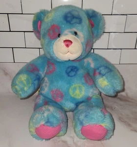 Build a Bear Teddybär blau bunt 14 Zoll Plüsch Peace Zeichen Stofftier 2010 - Bild 1 von 6