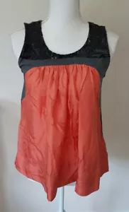 Silk Sequinned Top DAY Birger Et Mikkelsen Size 8-10 Orange/ Black Womens - Picture 1 of 5