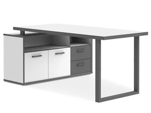 Schreibtisch mit Sideboard Tisch Computertisch KALINA 160x124.2 Dekor Weiß Grau - Bild 1 von 7