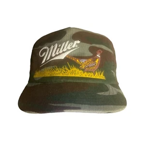Cappello camionista vintage Miller birra mimetico velluto a coste fagiano a scatto estremamente raro nuovo con etichette - Foto 1 di 6