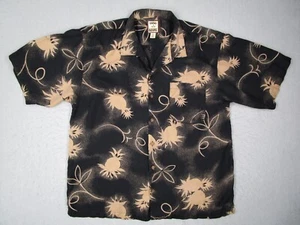 Vintage Tommy Bahama Shirt Mens XL Black Silk Button Up Loop Collar Pineapples - Picture 1 of 8