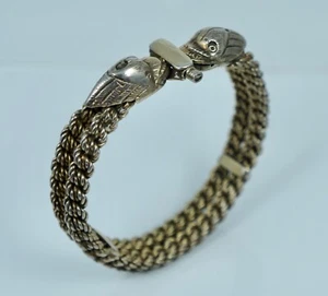 Early Egyptian 900 Silver Rope Sea Monster Cuff Bangle Bracelet Vintage Antique - Picture 1 of 7