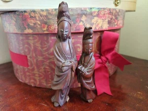 Two Vintage Wood Carvings - Kuan Yin - Guanyin - Chinese East Asian Buddhism - Picture 1 of 9