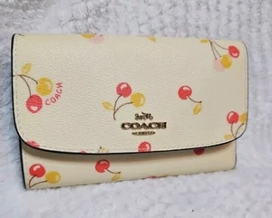 Retired Coach Envelope wallet Ivory Red Yellow Cherry Print NWOT - Picture 1 of 5