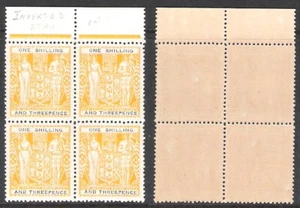 NEW ZEALAND ARMS TYPE 1955 1/3- BLACK LETTERS INV WMK 8c VM BLOCK (MNH) CP Z30e - Picture 1 of 1