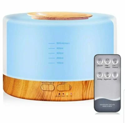DIFFUSORE DI AROMI UMIDIFICATORE AROMATERAPIA OLI ESSENZIALI 7 COLORI LED 500ML - Immagine 1 di 4