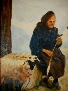 Lynn Lussier Pintura Oveja Vieja Distaff Eje Orig. de la foto Leon Kofod - Imagen 1 de 8
