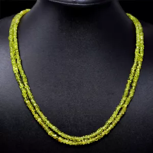 185.00 Cts Natural Green Peridot Round Cut Beads 2 Strand Necklace NK 17E64 - Picture 1 of 2