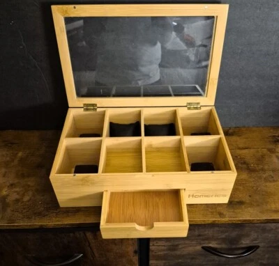 Homeries Bamboo Storage Box with Clear Lid &Drawer – Multi-Compartment Organizer - Image 1 of 4