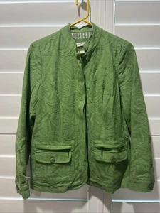 Coldwater Creek Jacquard Embroidered Jacket Womens Sz 8 Green Lined Knit Mature - Picture 1 of 11